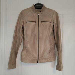 Danier Taupe Leather Motorcycle Jacket 3XS